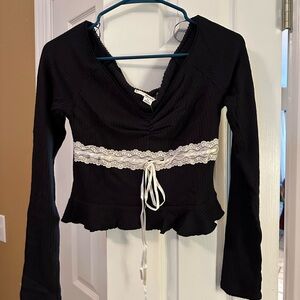 Urban Outfitters Black Lace Trim Women's Top